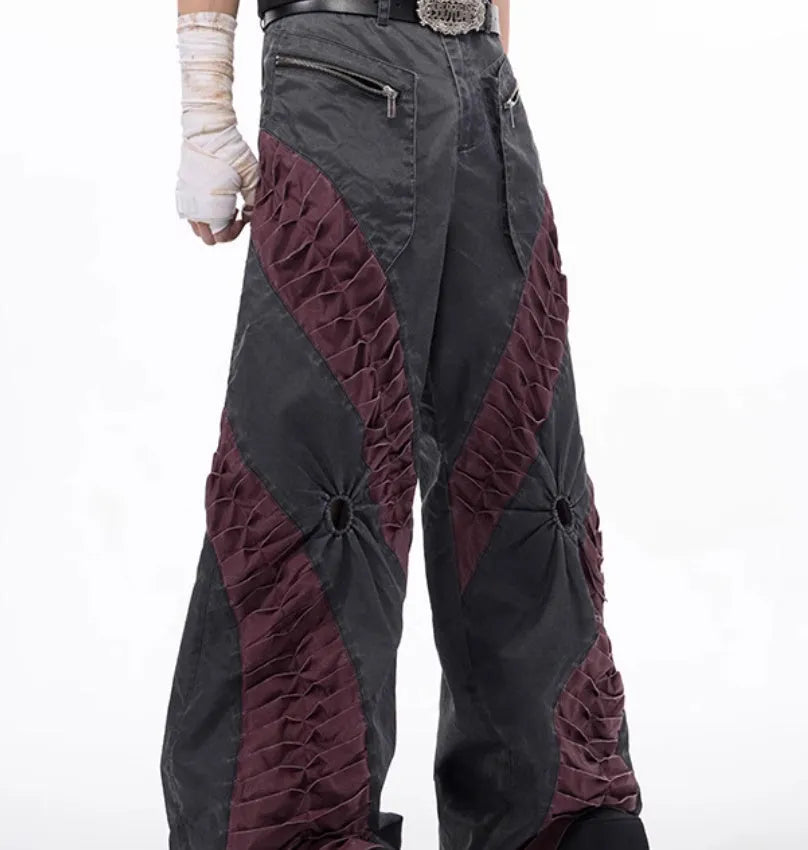 Retro three-dimensional keel design casual trousers in grey rayon viscose fabric