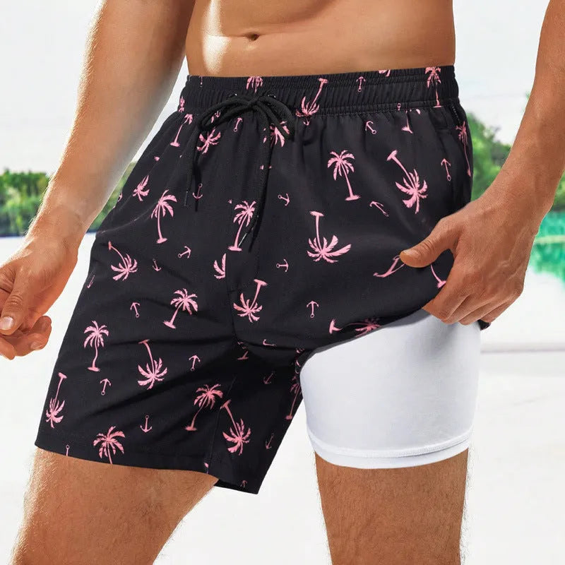 Men's loose quick-drying boxer swimming trunks in spandex with micro-elasticity, showing colour pattern options