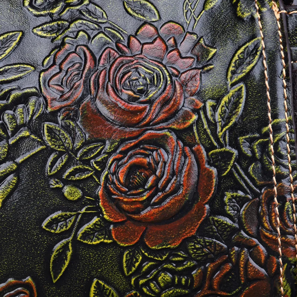 Women's genuine leather shoulder bag showing square vertical design with internal organisation compartments