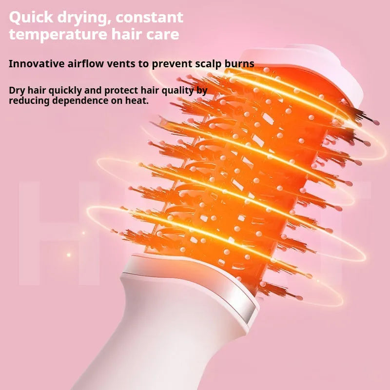 Pink dual-function hair dryer curling comb with heating and cooling features, model YZM-8015