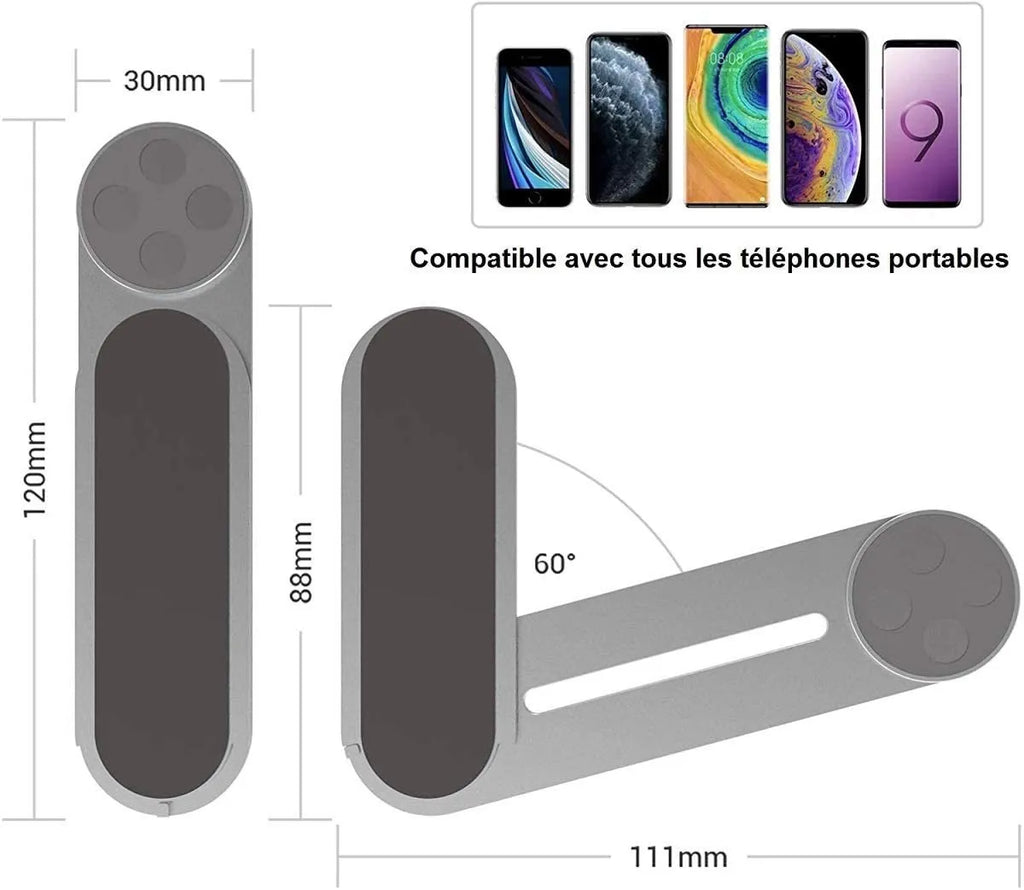 Aluminium alloy laptop side mount bracket holding a smartphone with magnetic attachment and adjustable arm