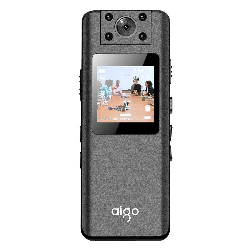 DSJ-S11 black body worn camera showing display screen, wide-angle lens, and compact dimensions
