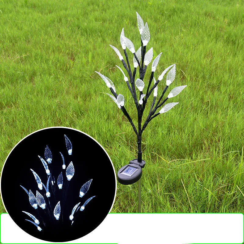Set of three solar-powered leaf-shaped branch lights for garden decoration, 73cm long.