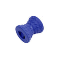Interactive treat dispensing dog bone toy in blue, green, or purple for aggressive chewers with hollow design