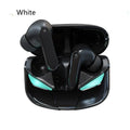 Neutral white and black wireless TWS in-ear sports stereo earbuds with charging cable