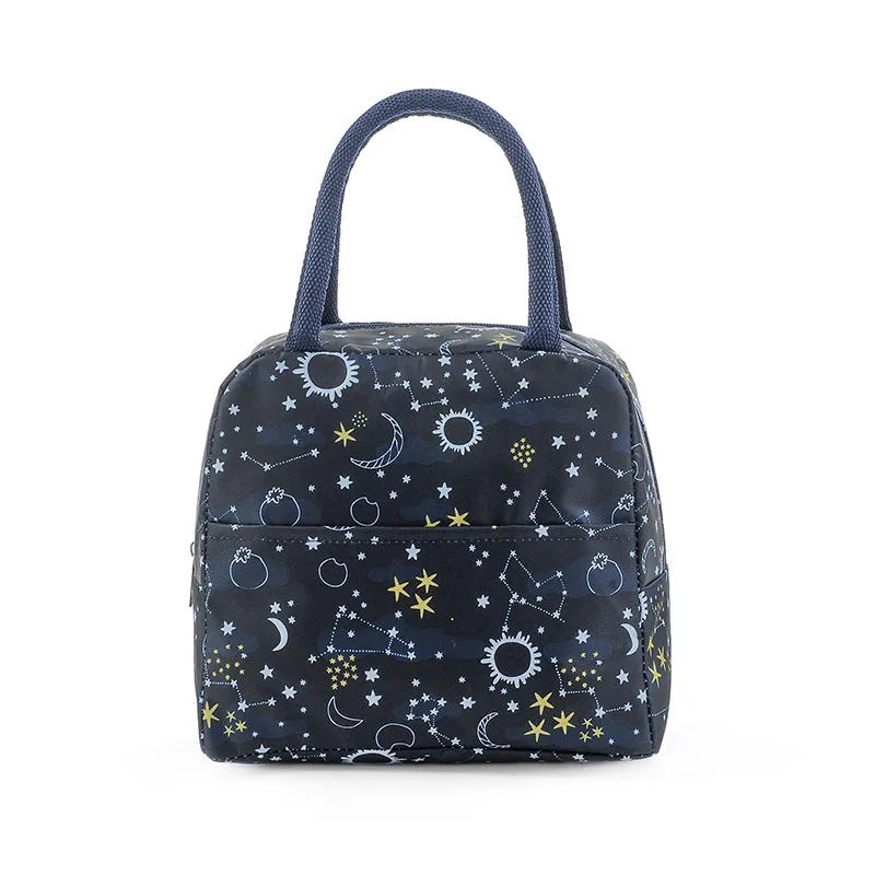 Oxford cloth thermal lunch bag with aluminium foil insulation in sea unicorn, rose red, blue, and stripe colours