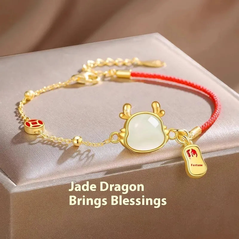 SL173 silver-plated bracelet with dragon charm and Hetian jade stone