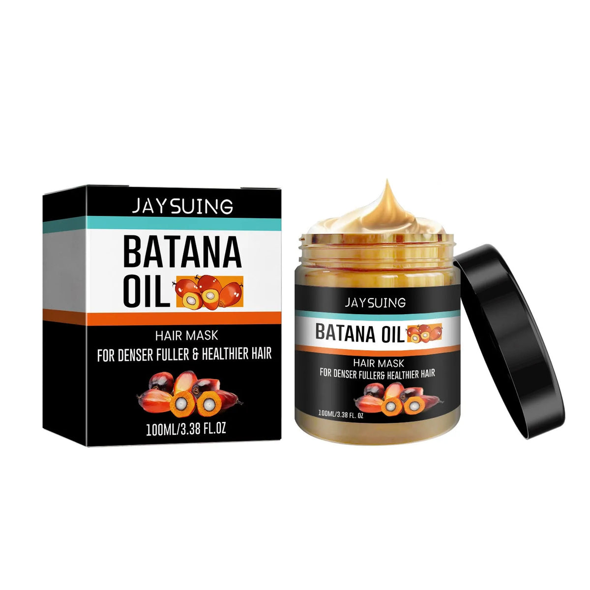 Batana hair mask 100ml jar with vitamin E and palm oil, 5.8 x 5.8 x 5.8cm packaging
