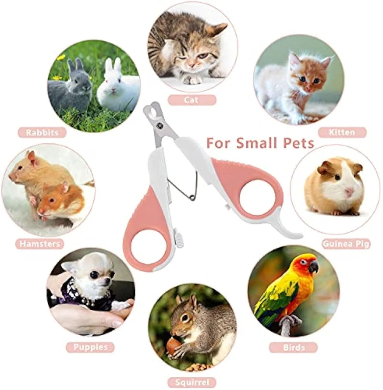 Grey and pink cat nail clippers with angled stainless steel blade and safety guard for pet grooming