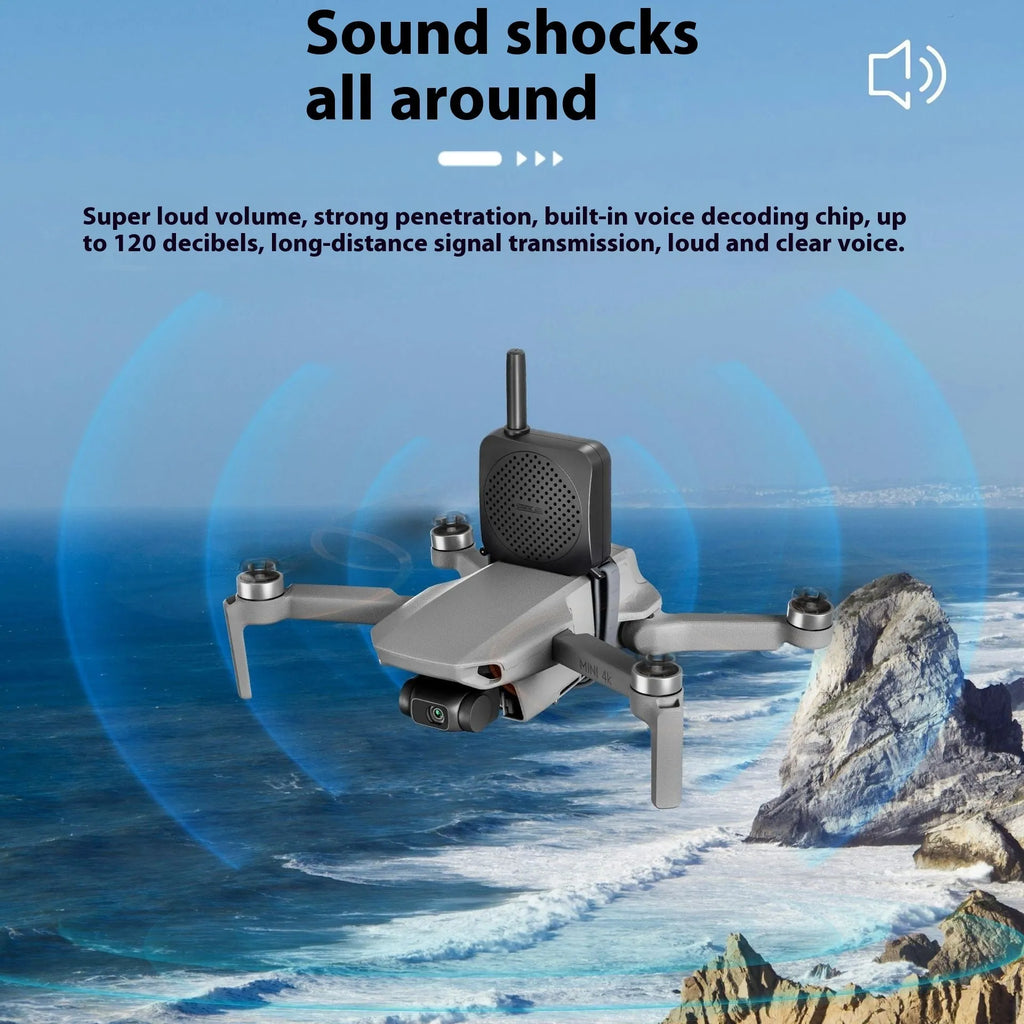 Black universal UAV megaphone speaker with walkie-talkie, loudspeaker 102x67.5x24mm and walkie-talkie 162x52x24mm