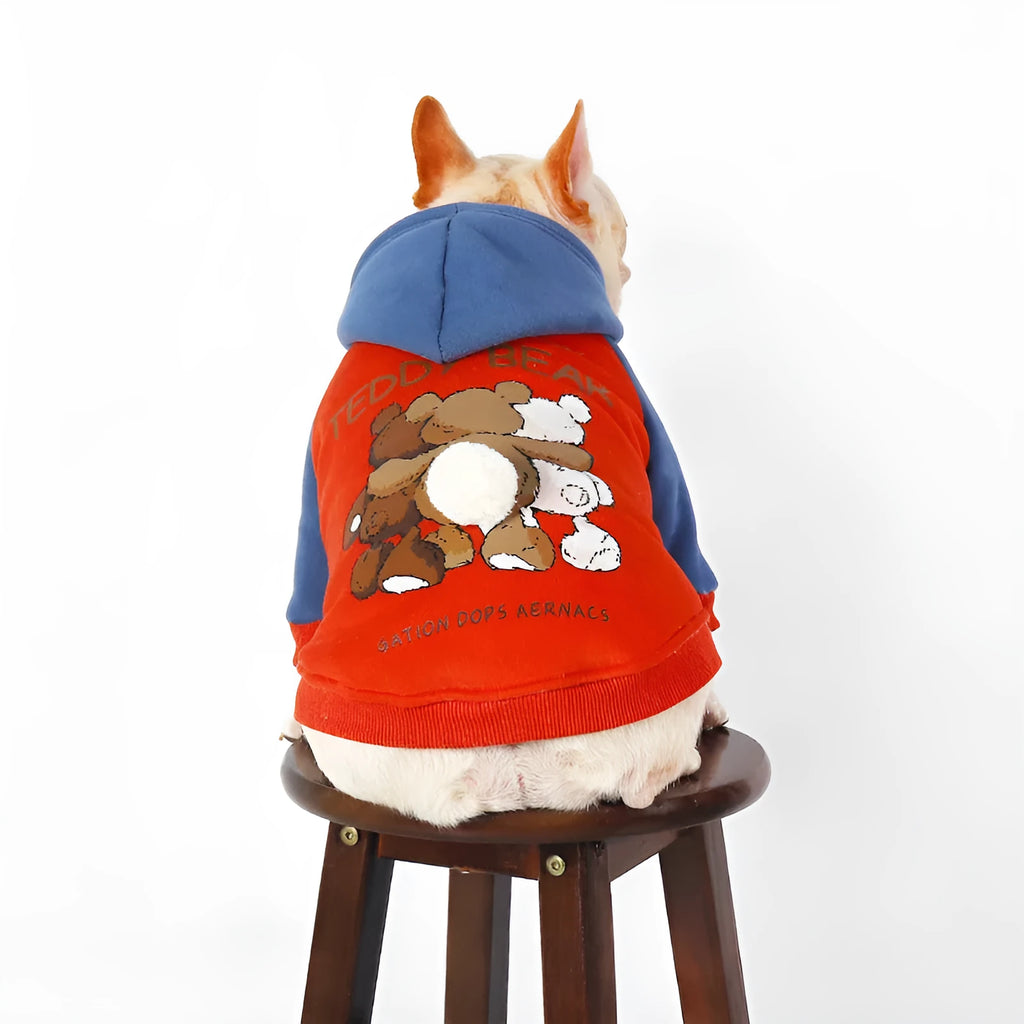 Red cotton dog sweater or clothes for small to medium-sized breeds on a white background.