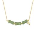 Chinese bamboo jade bracelet and necklace set with green jade details and safety clasp