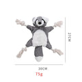 Brown fox dog toy with embroidered eyes, cotton rope arms and legs, and stuffless plush body