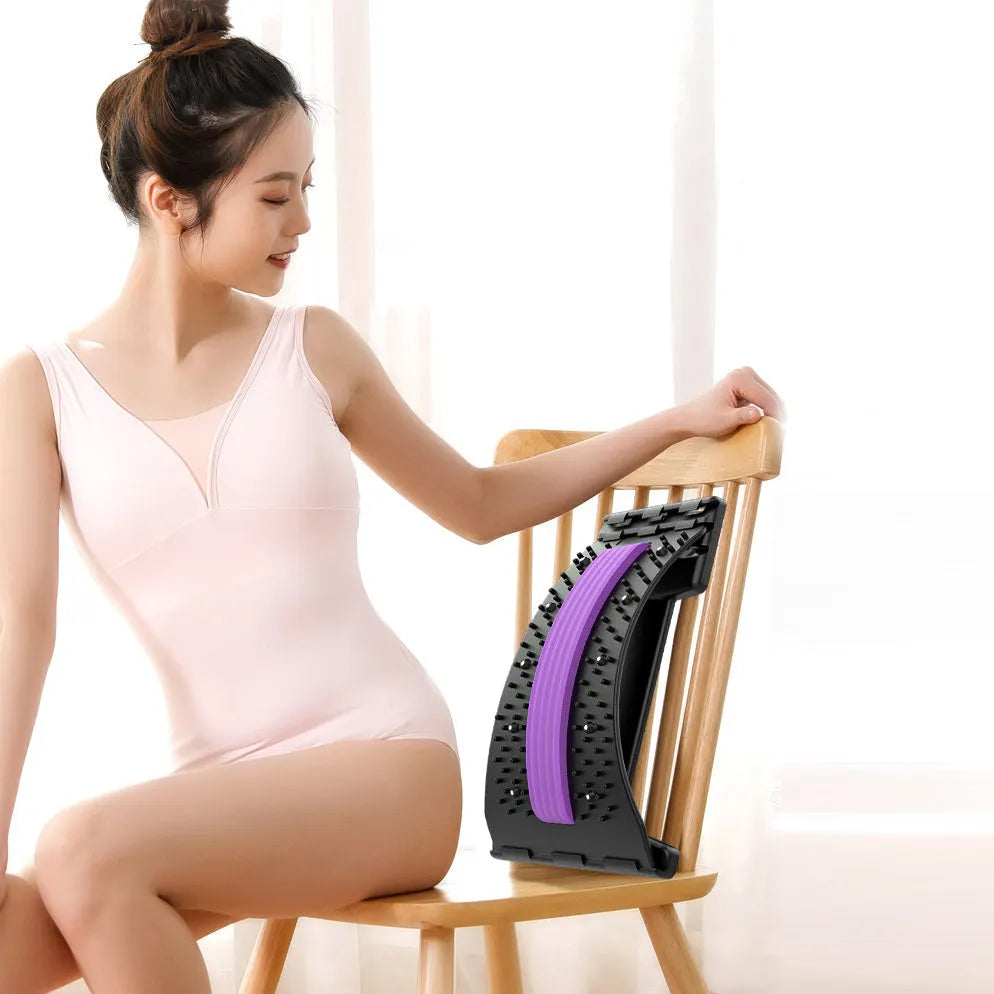 Adjustable back stretcher with 8 massage heads in blue, green, pink, purple, or red colour options