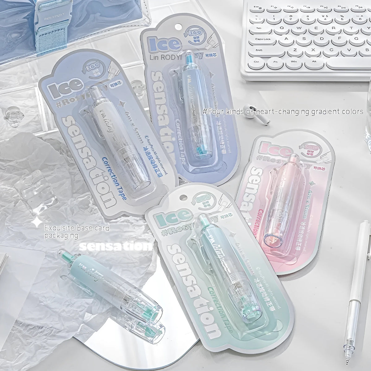 ICE through press correction tape in Mint, Blue, Pink or White with 5 cm x 6 cm refill option