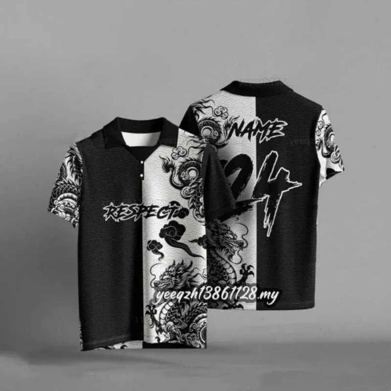 3D printed loose fit short sleeve T-shirt in black, sizes S to 6XL, 100% polyester fibre