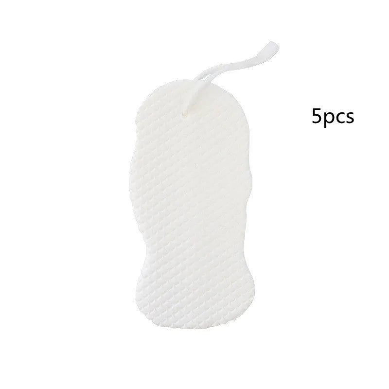 3D body rubbing sponge with fish scale pattern in white, grey, pink, or light blue, showing super-soft texture for gentle exfoliation