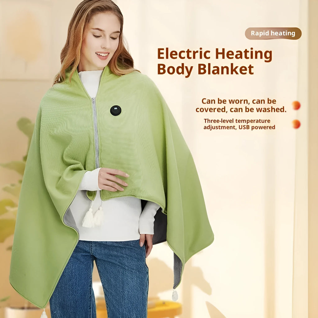Shawl warm blanket in polyester, solid colour, with 4000mAh or 5000mAh power bank, available in green, red, or beige.