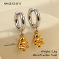 A pair of stainless steel Christmas tree and heart shaped earrings with 18K gold electroplating.