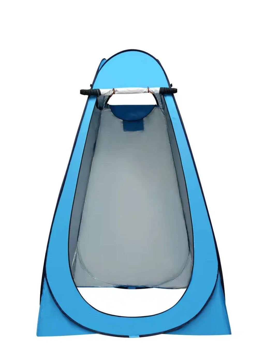 Blue fast-opening outdoor changing tent with storage bag and water bag accessory.