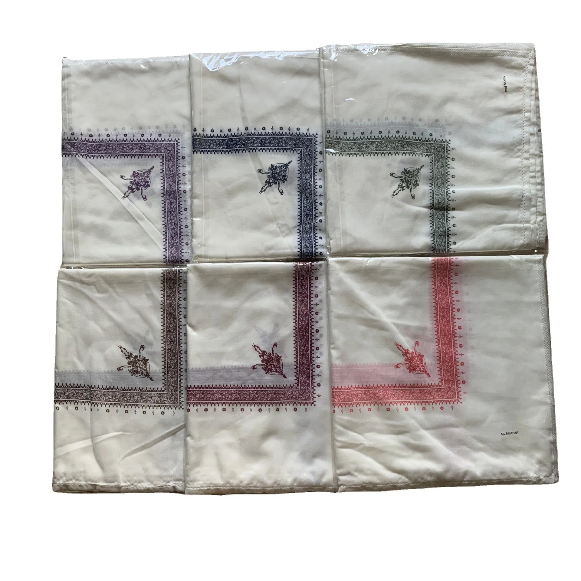 Large square printed polyester scarf showing one of six available colours