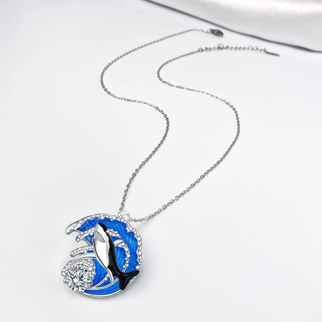 Women's shark pendant necklace with adjustable chain on copper with electroplated finish