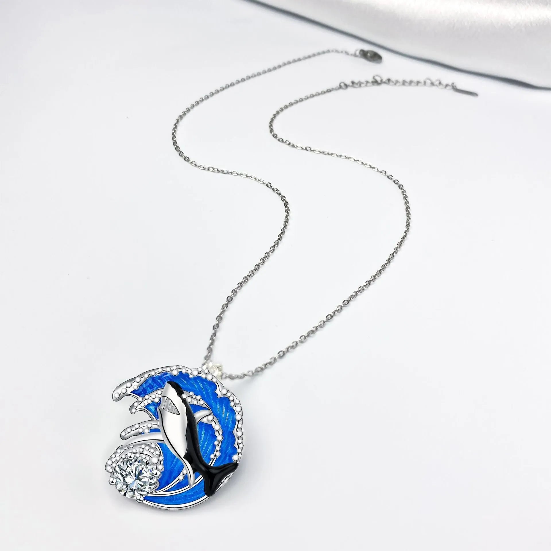 Women's shark pendant necklace with adjustable chain on copper with electroplated finish
