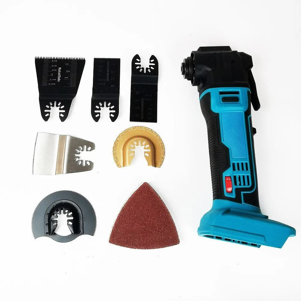 Rechargeable brushless lithium battery trimming machine with metal construction and plastic storage box containing accessories