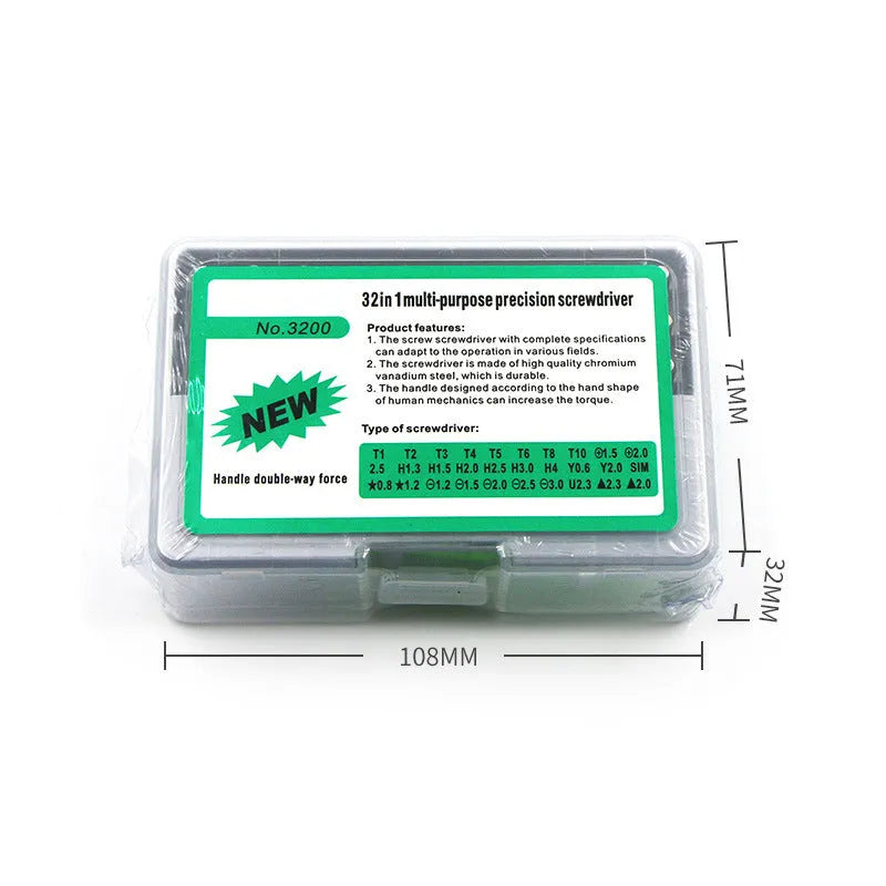 32-in-1 screwdriver set for mobile phone repair with bits organised in combination case