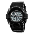 Waterproof multifunctional electronic watch with round dial, plastic strap, and 30M water resistance in various colours