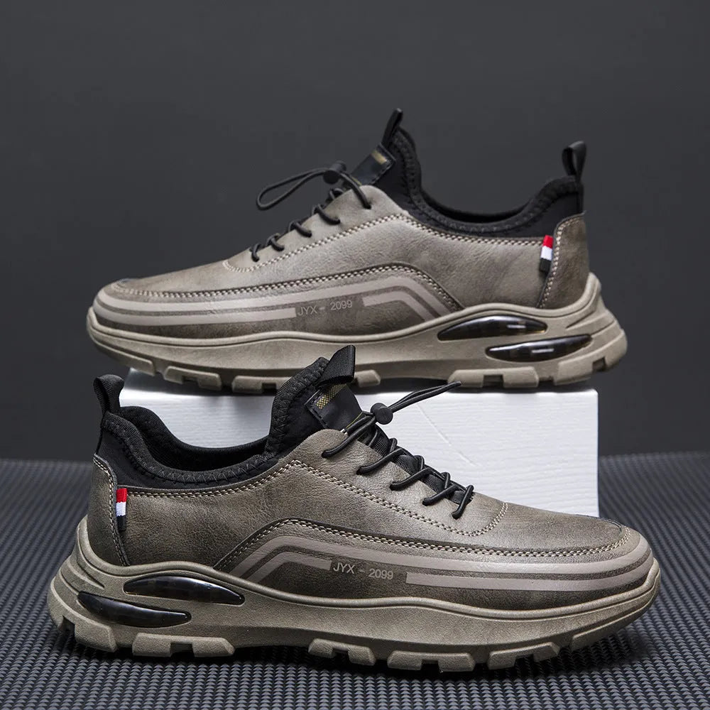 Men's black fleece lined waterproof sneakers with synthetic leather upper and rubber sole