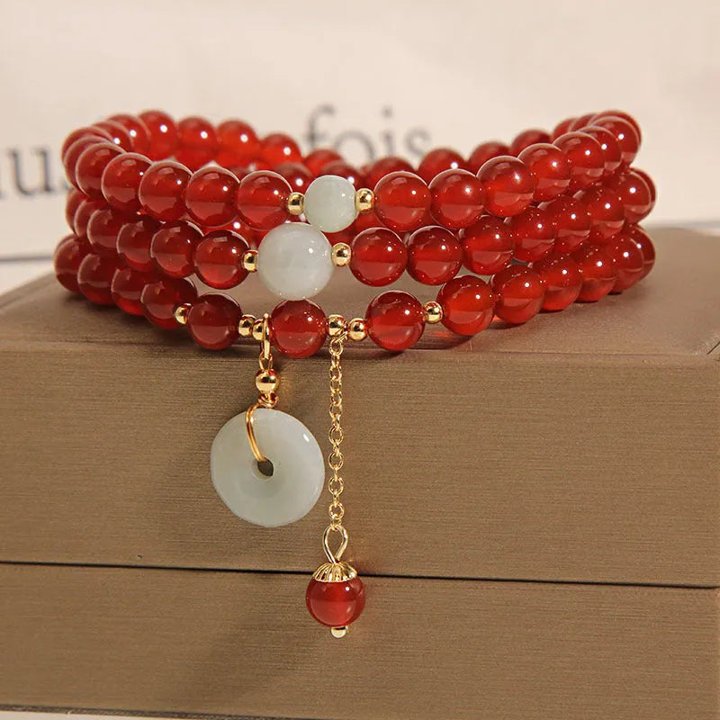 Red agate crystal multi-layer bracelet with retro ethnic design for women