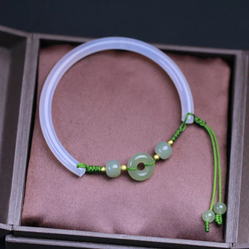 Hand-woven white agate half bracelet with 6mm beads and peace buckle closure