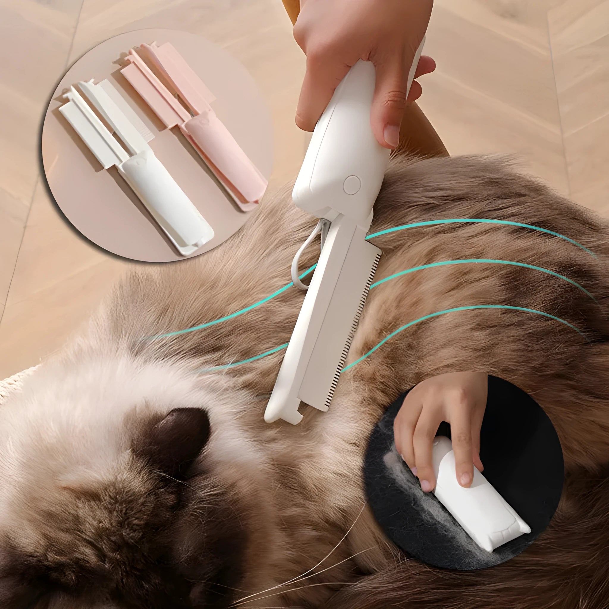 ABS plastic pet grooming brush for cats and dogs with hair removal, knot opening, and massage functions