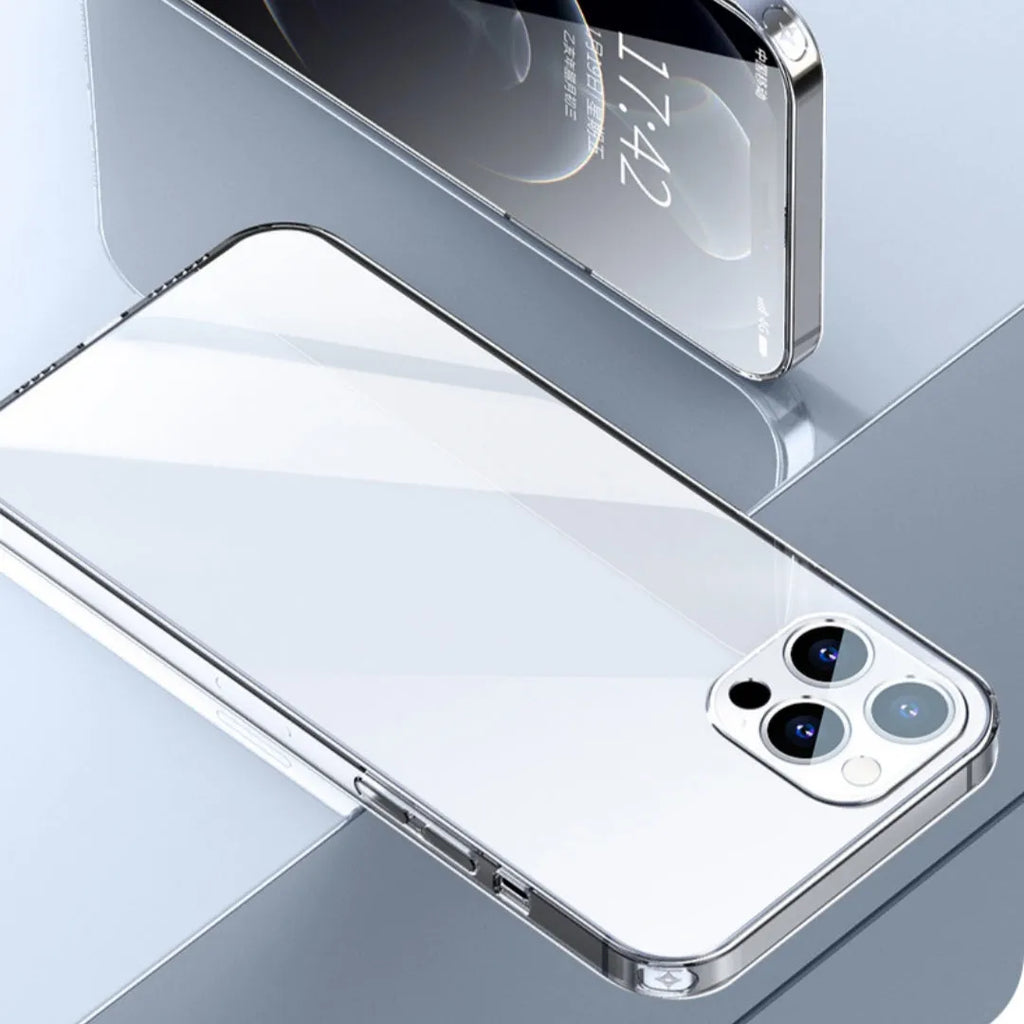 Transparent TPU phone case for iPhone, soft back cover, clear design, compatible with iPhone 11 to 15 and older models.