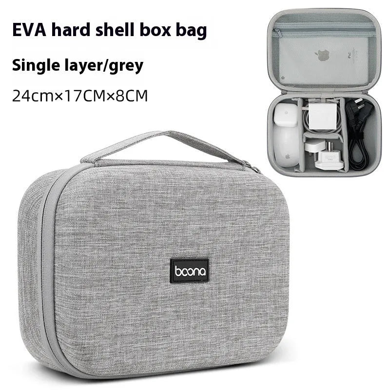 Multifunctional EVA digital storage bag in grey or black for data cables, headsets, and chargers, 3kg load