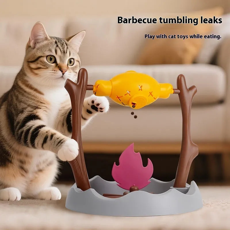 30x30x29cm tumbling cat feeder with ABS and TPR construction dispensing freeze-dried treats