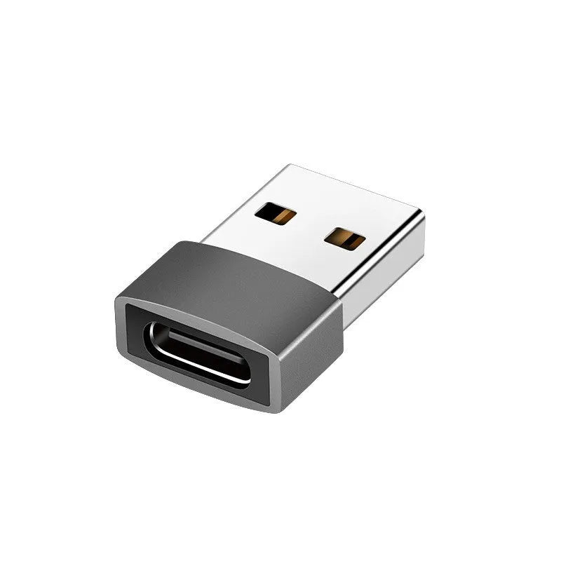 USB male to Type-C female adapter in black or silver colour with plastic stainless steel construction