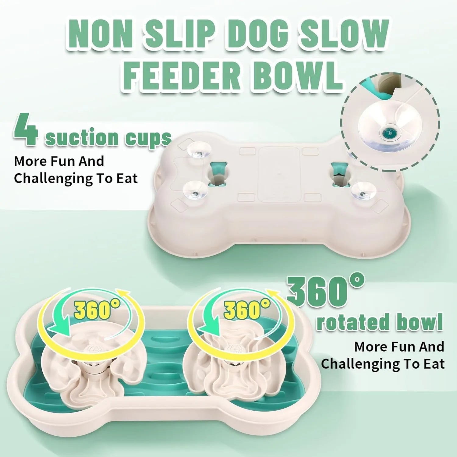 Green three-tier slow feeder dog bowl with wave and rotated hump patterns for large breed dogs