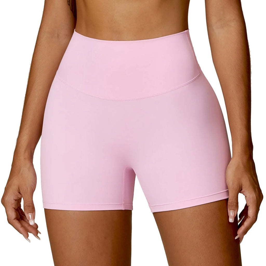 Women's high waist yoga shorts with belly control and hip lifting design in nylon fabric