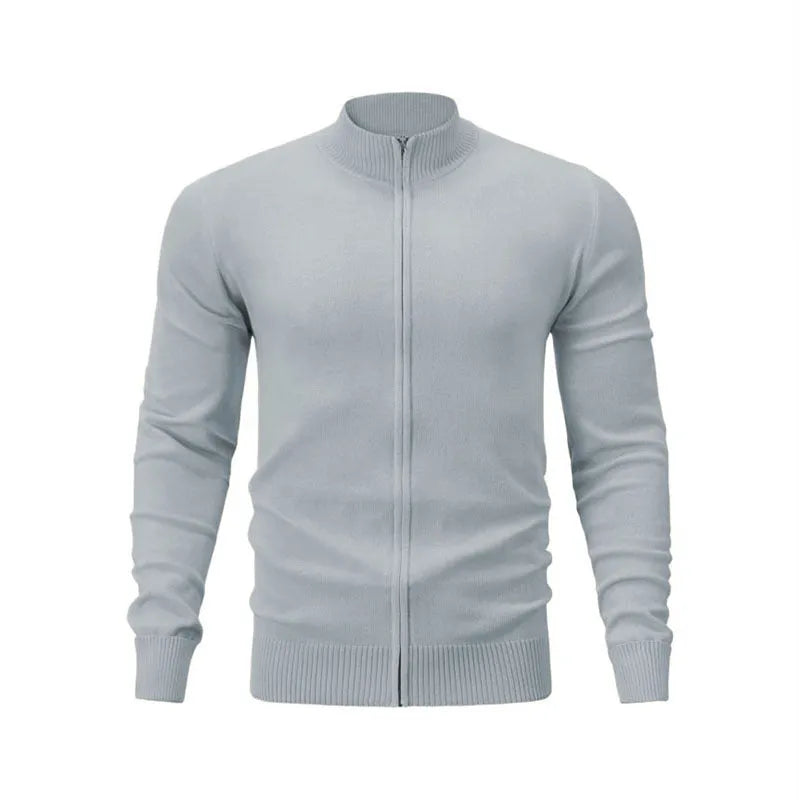 Stand collar casual sports sweater with zip front in solid colour, loose fit for youth daily wear