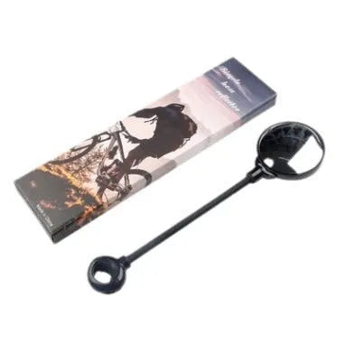 Black metal bicycle rearview mirror with hose adjustment system shown in dual pack configuration