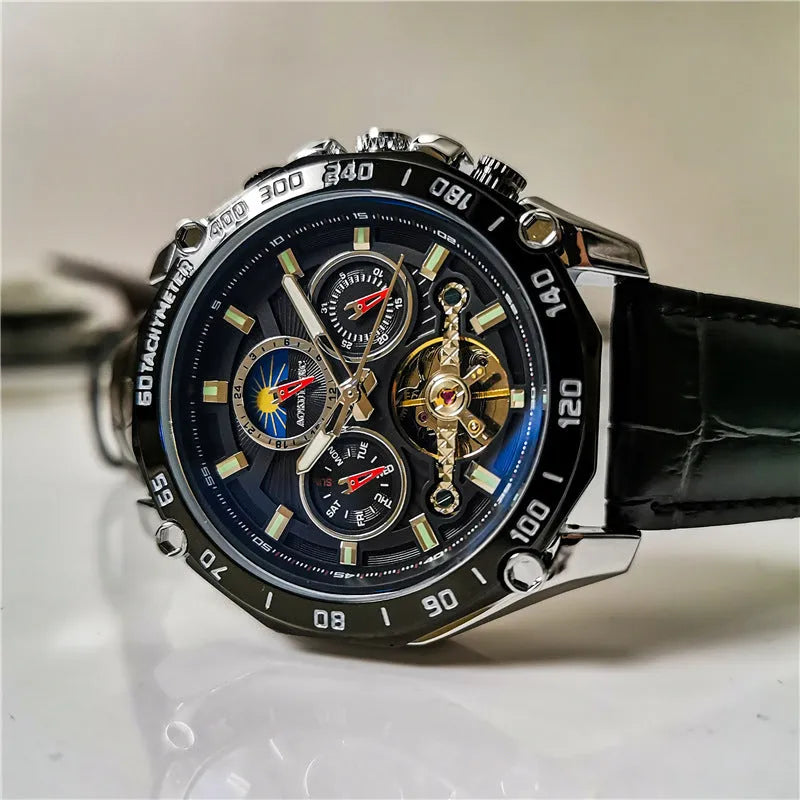 Men's automatic mechanical watch with metal case in various colour options showing 12mm thickness profile