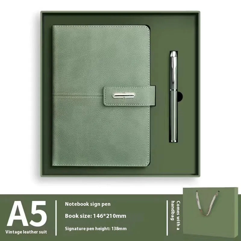 A5 notebook with imitation leather cover in various colours, open to show wood-free paper pages