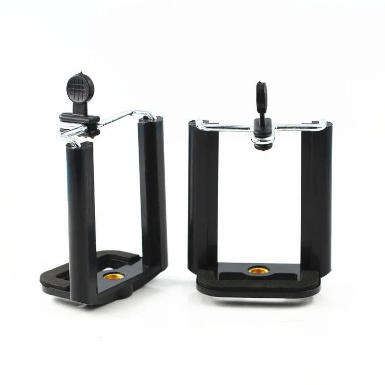 Black plastic U mobile phone clip bracket showing dimensions 8cm x 5cm x 3cm for universal phone attachment