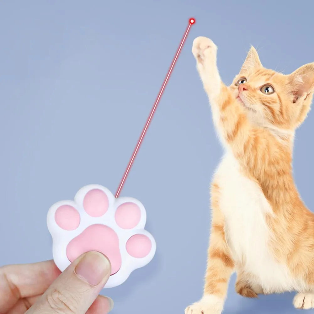 Pink and black infrared teaser toy for cats with key chain, measuring 5cm with USB charging port