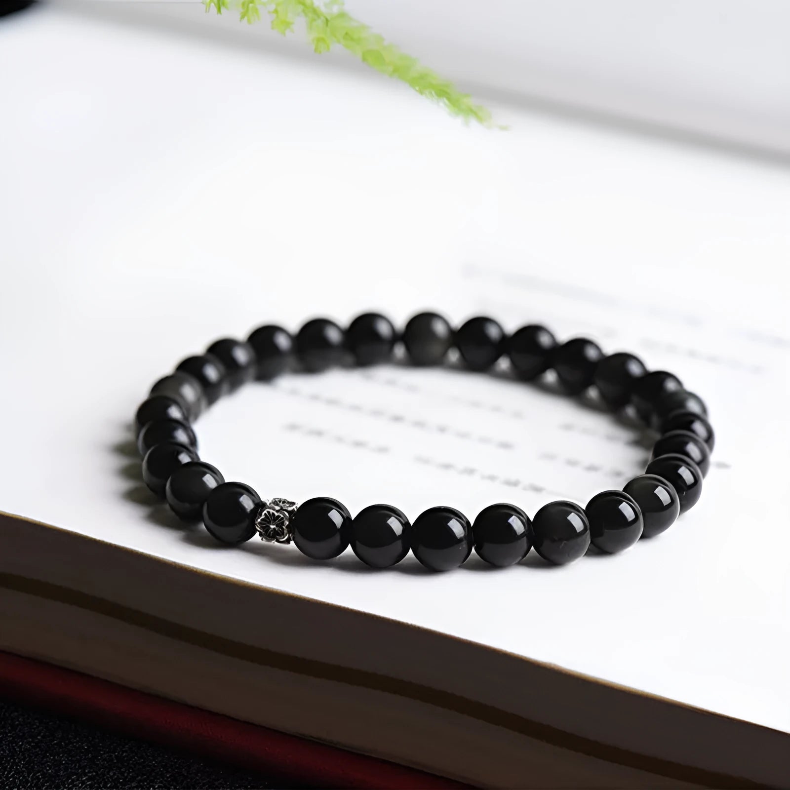 Natural obsidian and S925 silver bracelet with dragon phoenix constellation decorations.