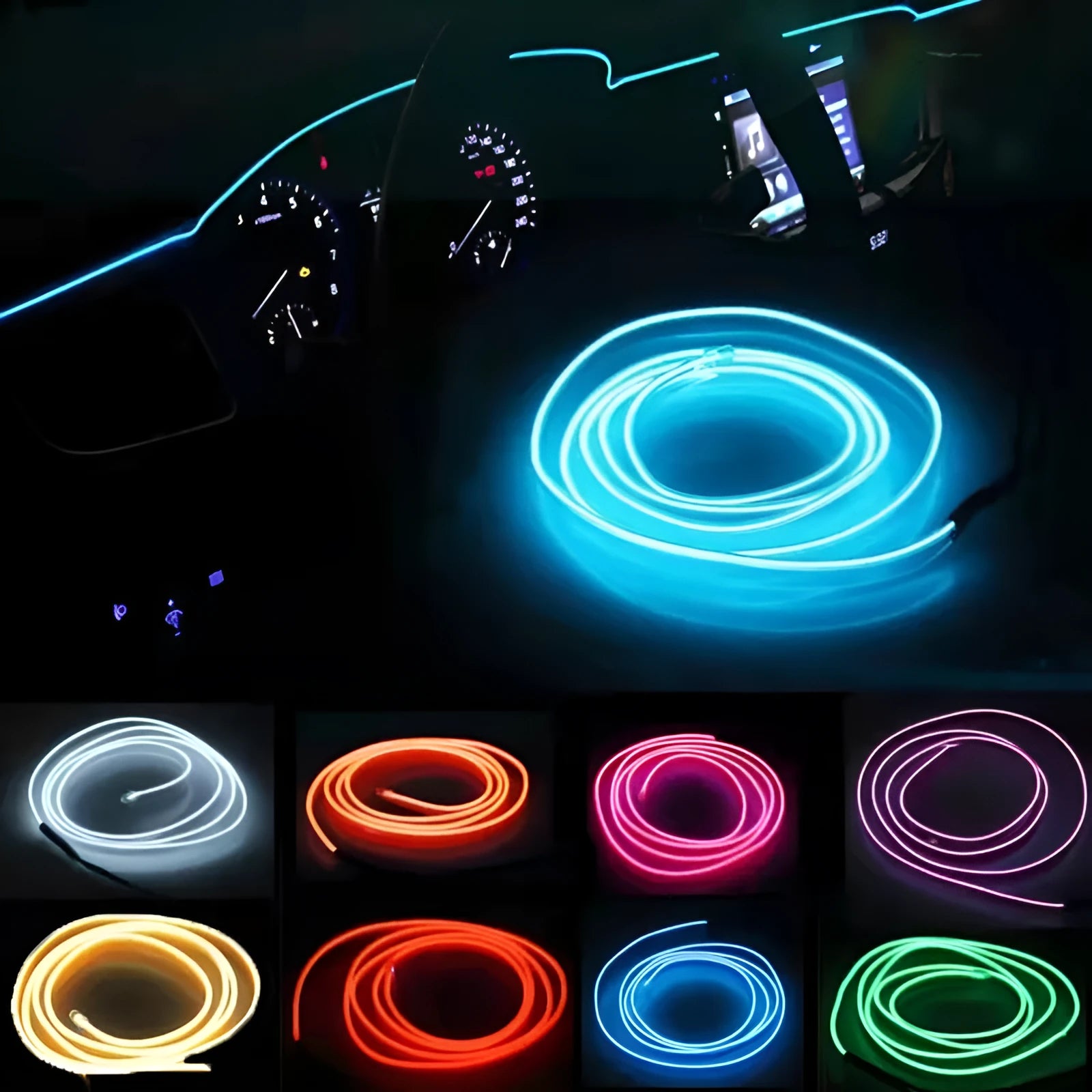 6-metre USB-powered LED light strip for car interiors in ten colour options