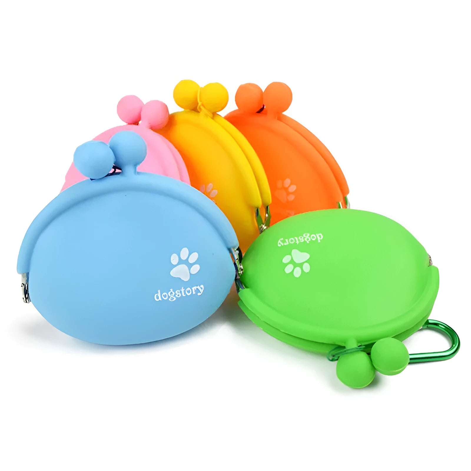 Yellow silicone dog treat bag with hook-and-loop waist attachment, measuring 9 by 9.5 cm