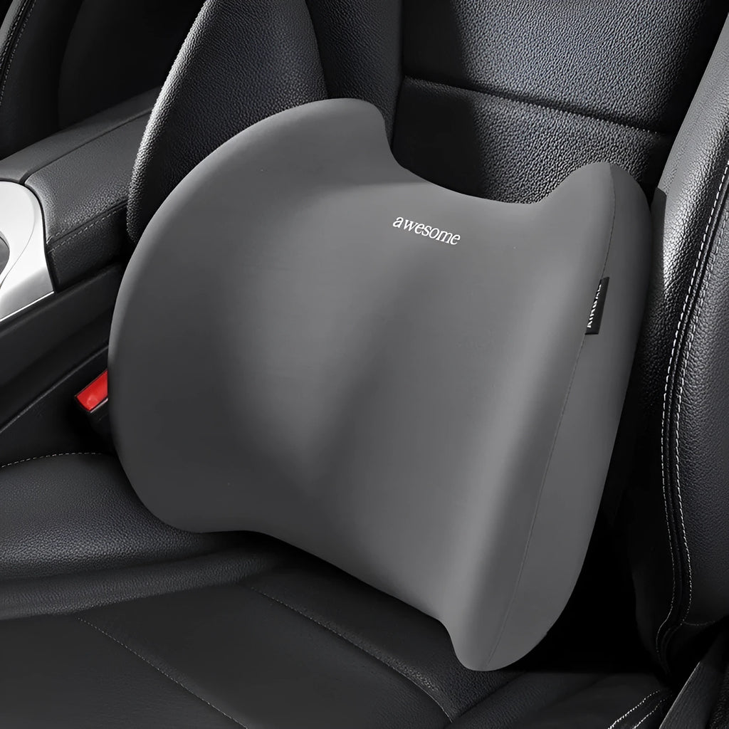 Automotive headrest and lumbar support pillows with geometric pattern and memory foam filling